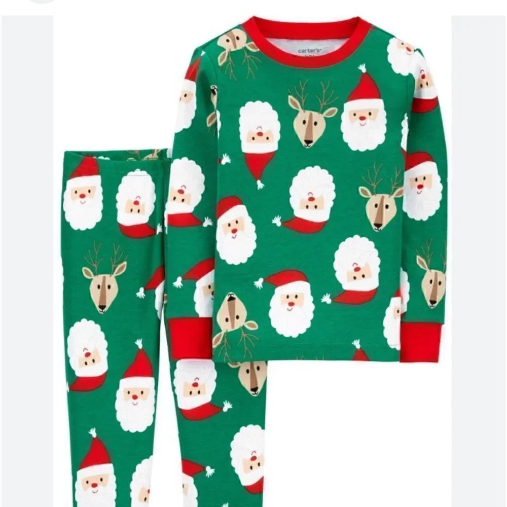 Carter’s Green and red White Santa 2-piece Pajamas size 2T NWT